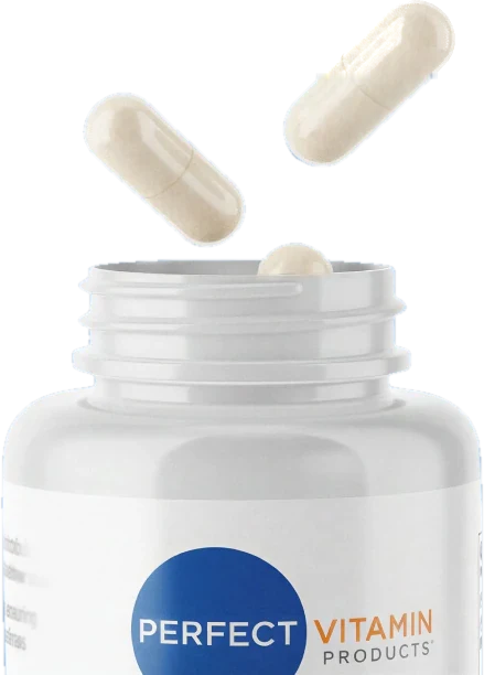 Open Perfect Vitamin Products bottle with capsules